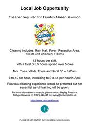 Local Job Opportunity - Cleaner required for Dunton Green Pavilion